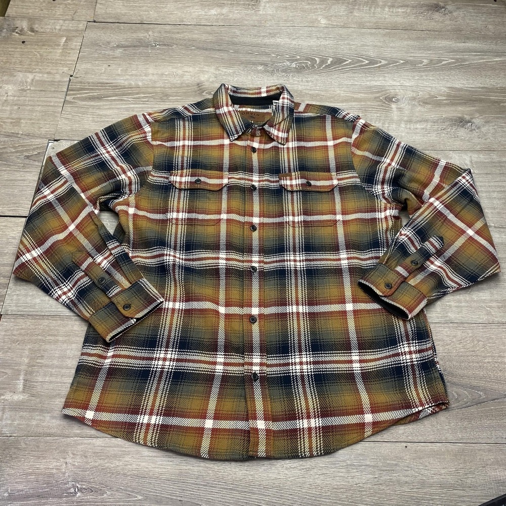 Orvis Shirt Men XL Brown Plaid Flannel Long Sleeve Button Up Heavyweight Outdoor